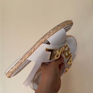 Karl Lagerfeld White and Gold Espadrille Sandals Leather